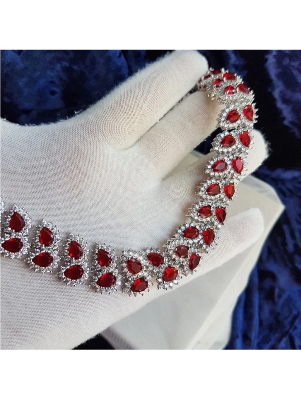 Swarovski Elements Platinum Ruby Red All-around Tennis Necklace & Earrings SET